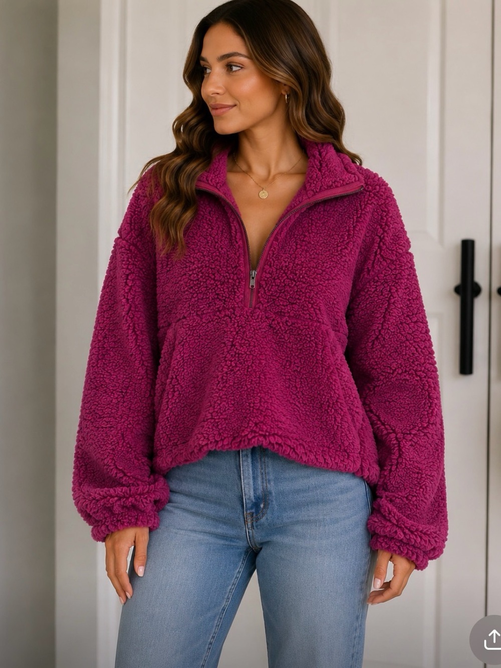 saltwater LUXE Berry-Pink Sherpa Half-Zip Pullover